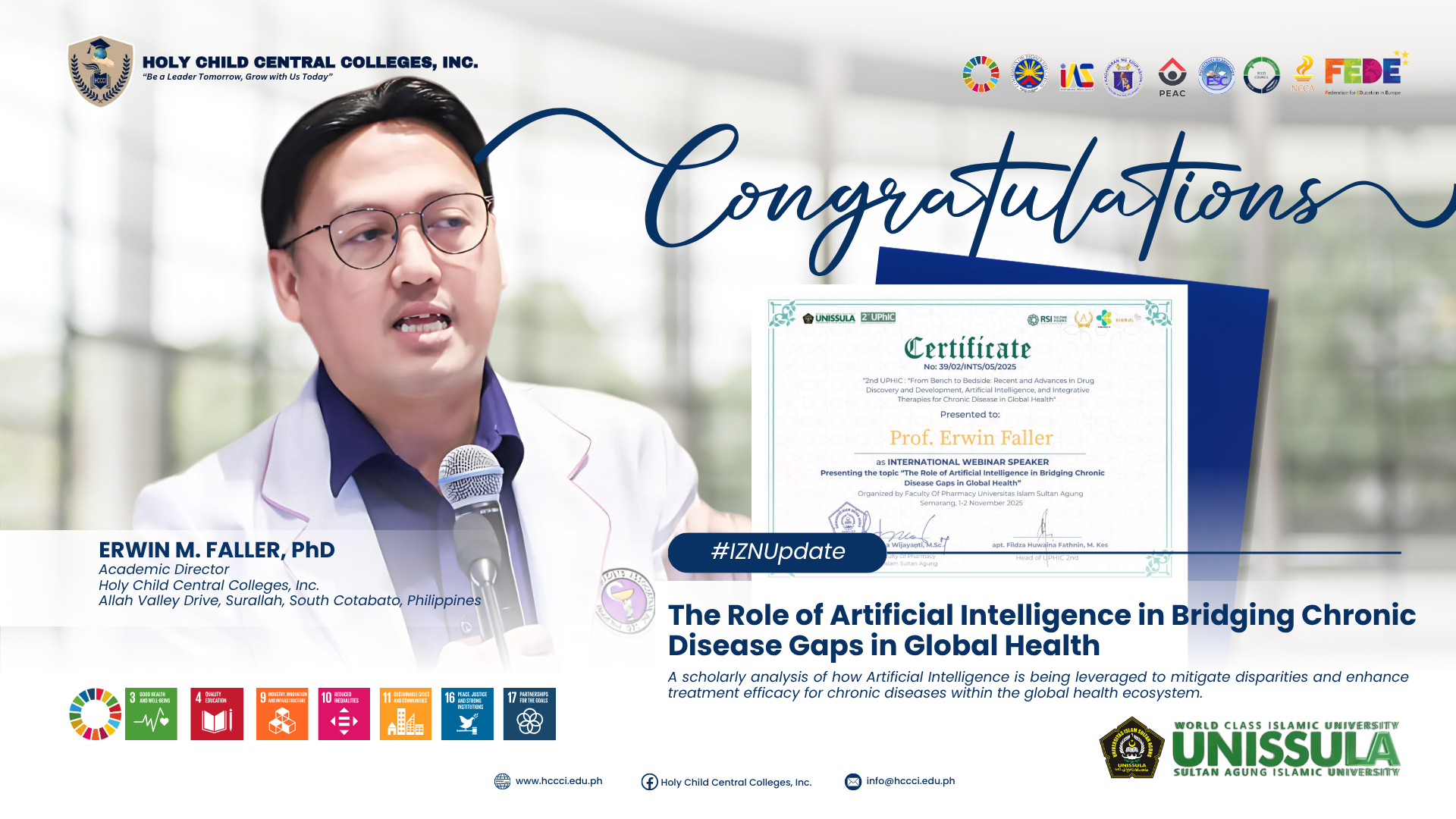 𝐇𝐂𝐂𝐂𝐈 𝐒𝐭𝐫𝐞𝐧𝐠𝐭𝐡𝐞𝐧𝐬 𝐆𝐥𝐨𝐛𝐚𝐥 𝐄𝐝𝐮𝐜𝐚𝐭𝐢𝐨𝐧 𝐓𝐡𝐫𝐨𝐮𝐠𝐡 𝐔𝐍𝐈𝐒𝐒𝐔𝐋𝐀 𝐏𝐚𝐫𝐭𝐧𝐞𝐫𝐬𝐡𝐢𝐩 𝐚𝐧𝐝 𝐈𝐧𝐭𝐞𝐫𝐧𝐚𝐭𝐢𝐨𝐧𝐚𝐥 𝐏𝐡𝐚𝐫𝐦𝐚𝐜𝐲 𝐂𝐨𝐧𝐟𝐞𝐫𝐞𝐧𝐜𝐞 𝐏𝐚𝐫𝐭𝐢𝐜𝐢𝐩𝐚𝐭𝐢𝐨𝐧