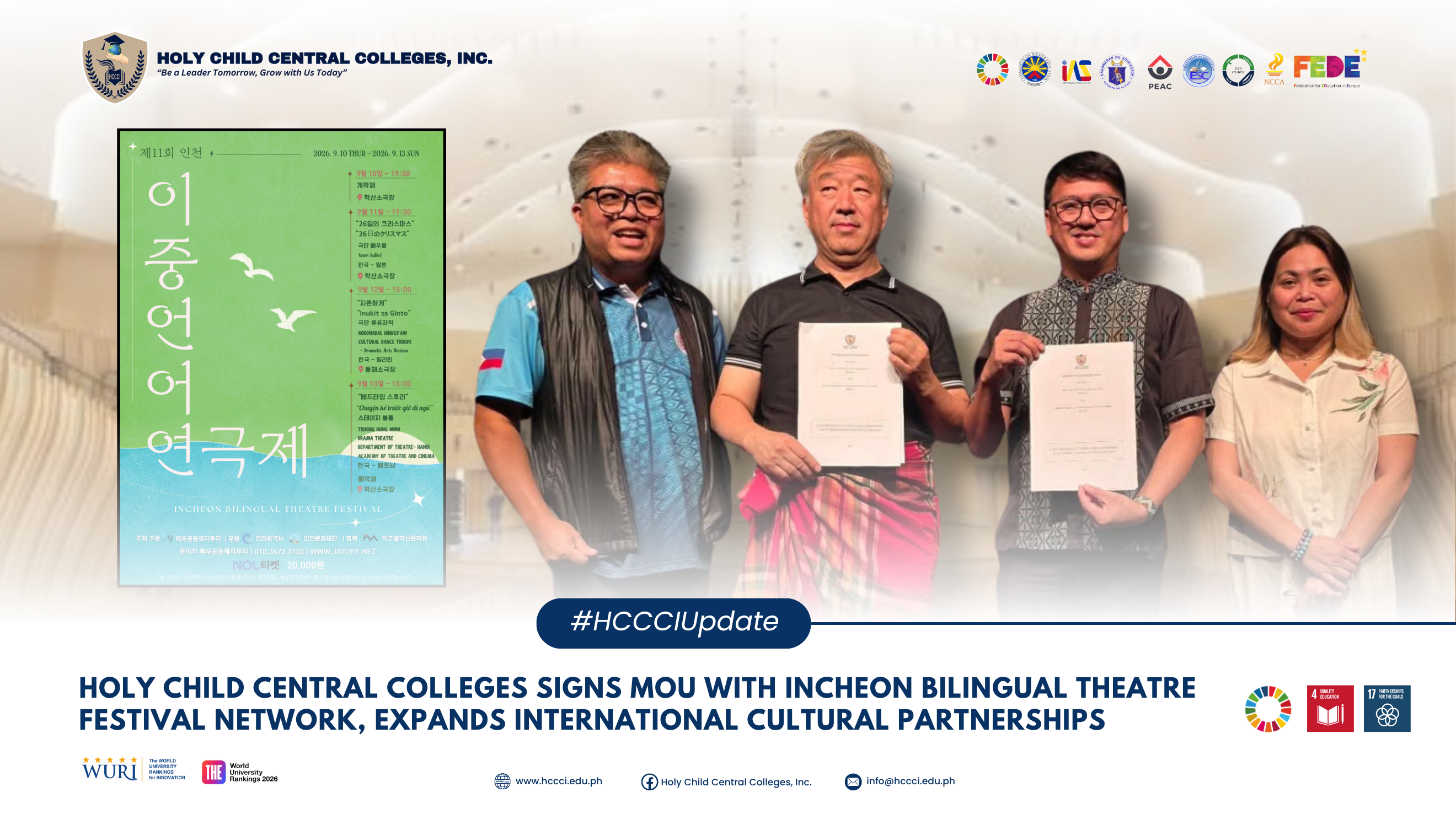 𝐇𝐨𝐥𝐲 𝐂𝐡𝐢𝐥𝐝 𝐂𝐞𝐧𝐭𝐫𝐚𝐥 𝐂𝐨𝐥𝐥𝐞𝐠𝐞𝐬 𝐒𝐢𝐠𝐧𝐬 𝐌𝐎𝐔 𝐰𝐢𝐭𝐡 𝐈𝐧𝐜𝐡𝐞𝐨𝐧 𝐁𝐢𝐥𝐢𝐧𝐠𝐮𝐚𝐥 𝐓𝐡𝐞𝐚𝐭𝐫𝐞 𝐅𝐞𝐬𝐭𝐢𝐯𝐚𝐥 𝐍𝐞𝐭𝐰𝐨𝐫𝐤, 𝐄𝐱𝐩𝐚𝐧𝐝𝐬 𝐈𝐧𝐭𝐞𝐫𝐧𝐚𝐭𝐢𝐨𝐧𝐚𝐥 𝐂𝐮𝐥𝐭𝐮𝐫𝐚𝐥 𝐏𝐚𝐫𝐭𝐧𝐞𝐫𝐬𝐡𝐢𝐩𝐬